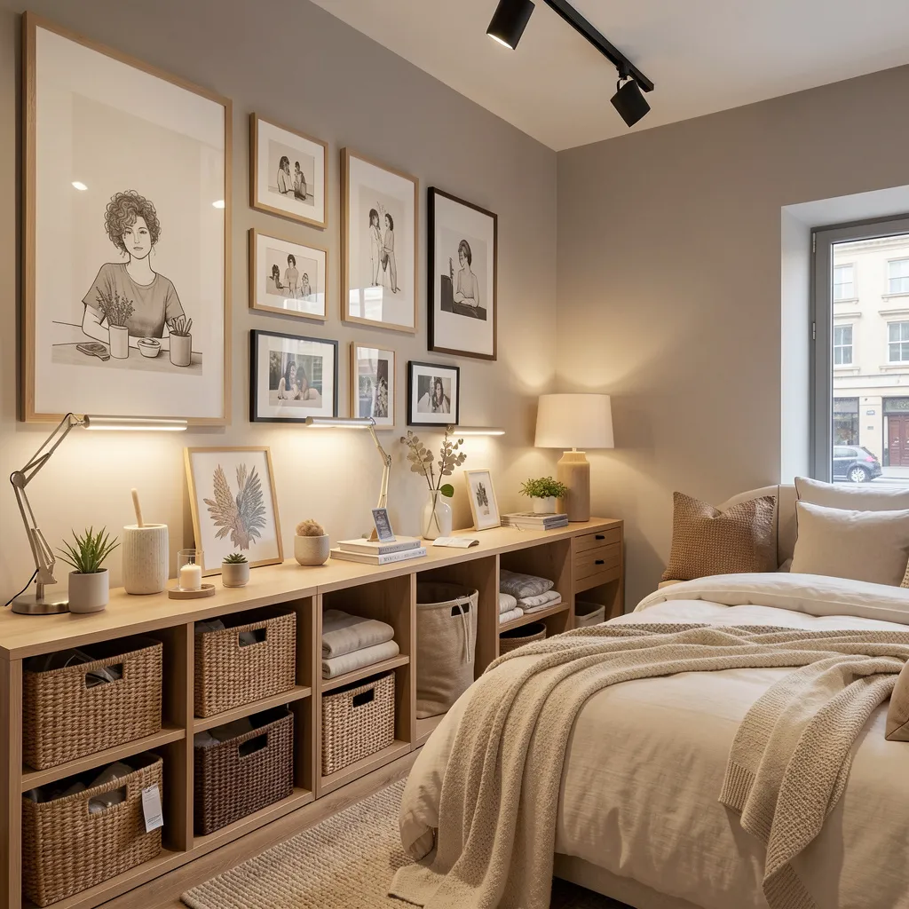 Nightstand with lamp and decor